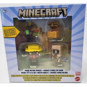NWT Minecraft Mob Head Minis Villager Guarding Iron Golem Emerald Flower Pack